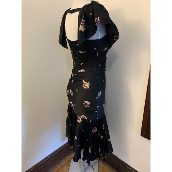 VTG Betsey Johnson 90 2000 y2K Silk Floral Midi Slip Dress Flutter Ruched 6 Blk - Picture 11 of 15